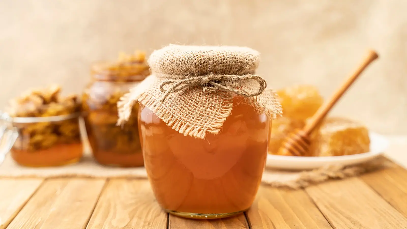 A jar of golden Wildflower Honey.