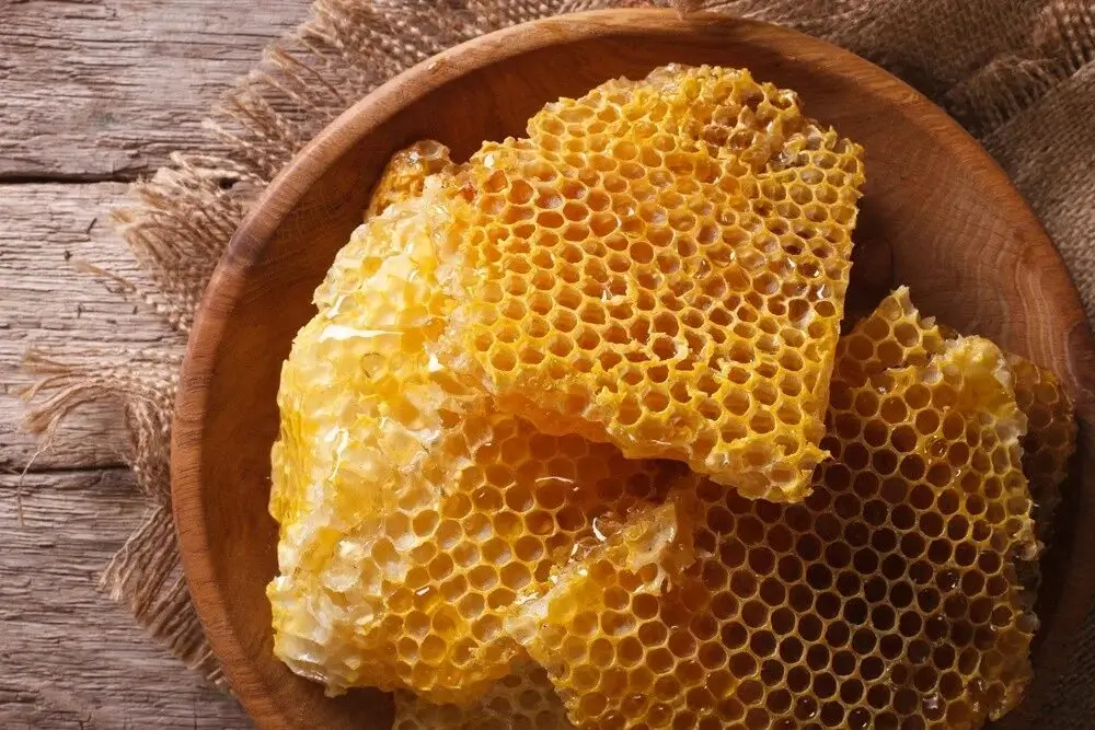 Carefully uncapping the beeswax from the honeycomb.