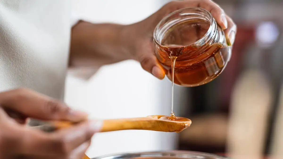 Honey being extracted in a spinner.